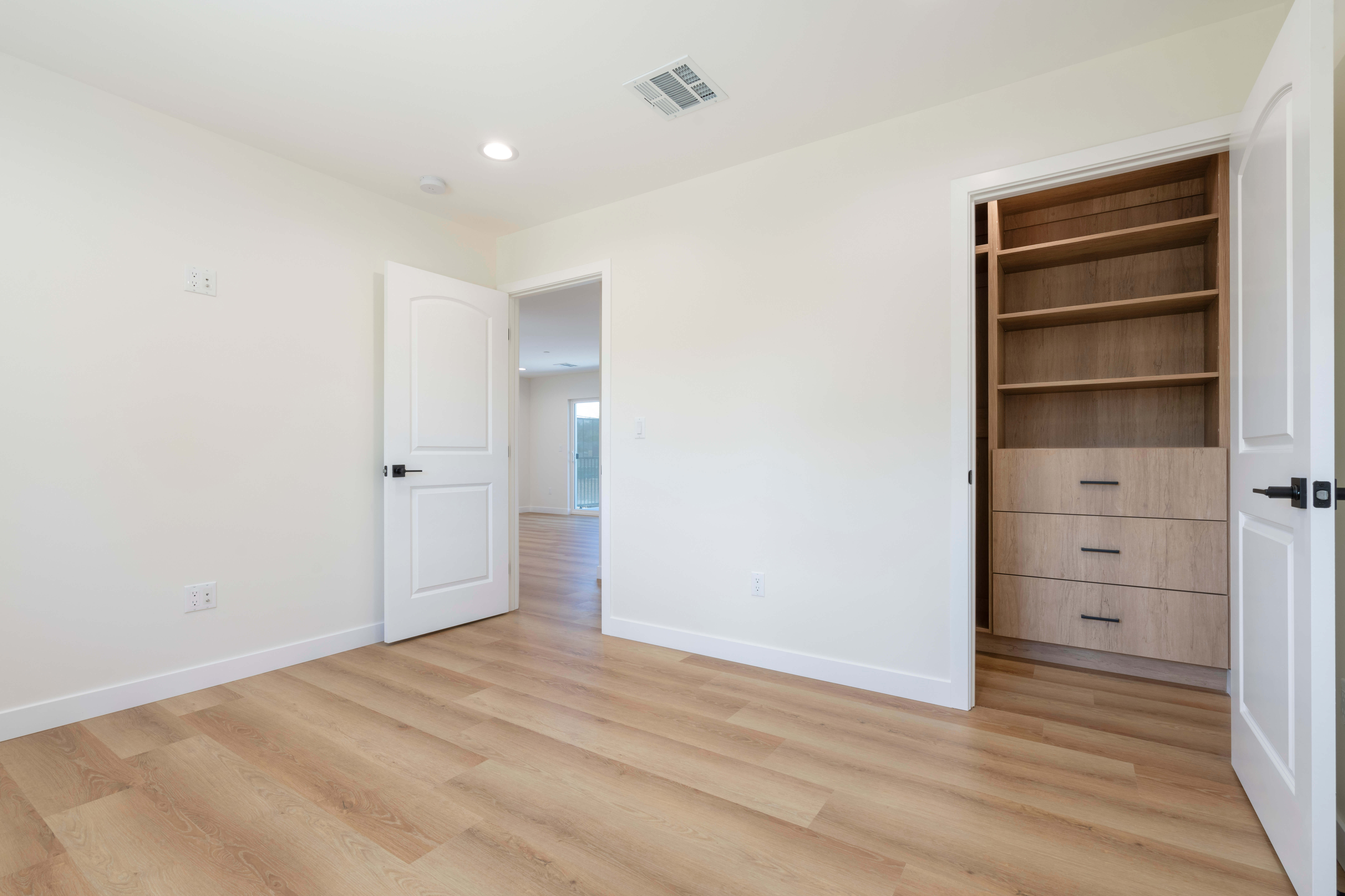 ADU bedroom with built-in storage